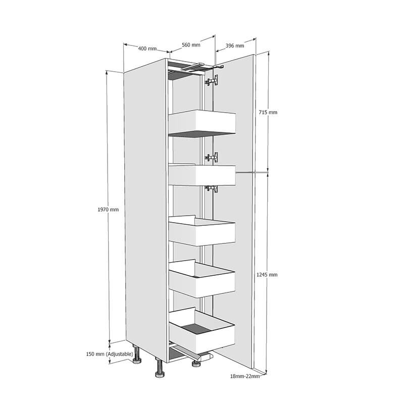400mm Tall Planero Swing Out Larder Unit - 715mm Top Door (Medium) Dimensions