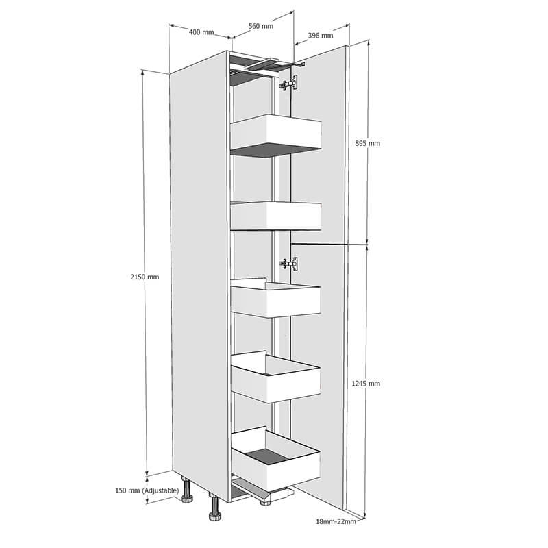 400mm Tall Planero Swing Out Larder Unit - 895mm Top Door (High) Dimensions