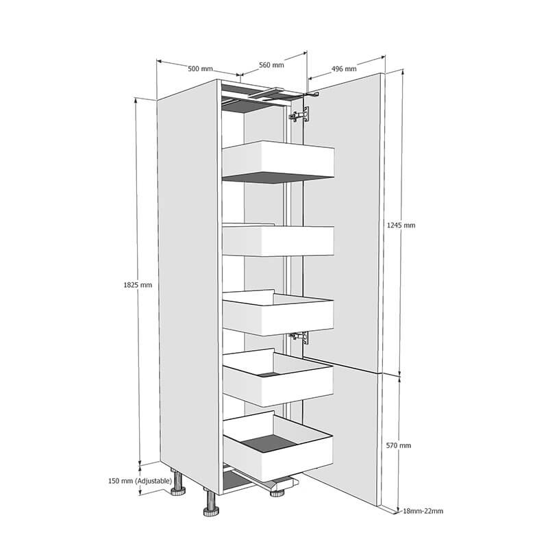 500mm Tall Planero Swing Out Larder Unit - 570mm Lower  Door (Low) False