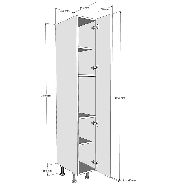 300mm Tall Larder Unit - Full Height Door (Medium) Dimensions