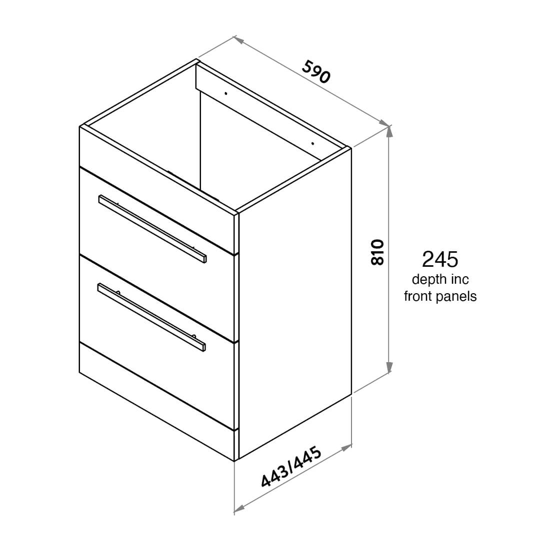Lili 600mm Cabinet - Standalone Two Drawer - Gloss White 600CAB-LILI-2DRW-WTE_2