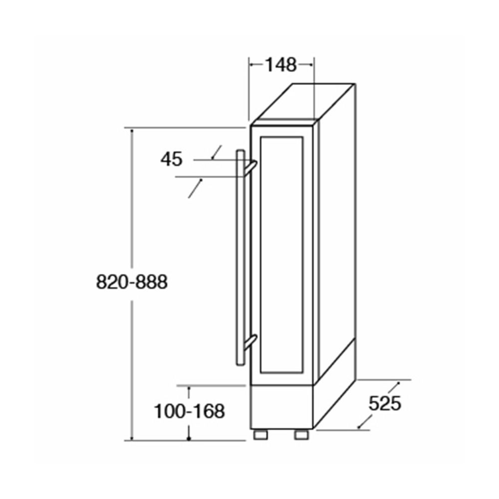 CDA FWC153SS 150mm Under Counter Wine Cooler, Stainless Steel, 7 Bottle Dimensions