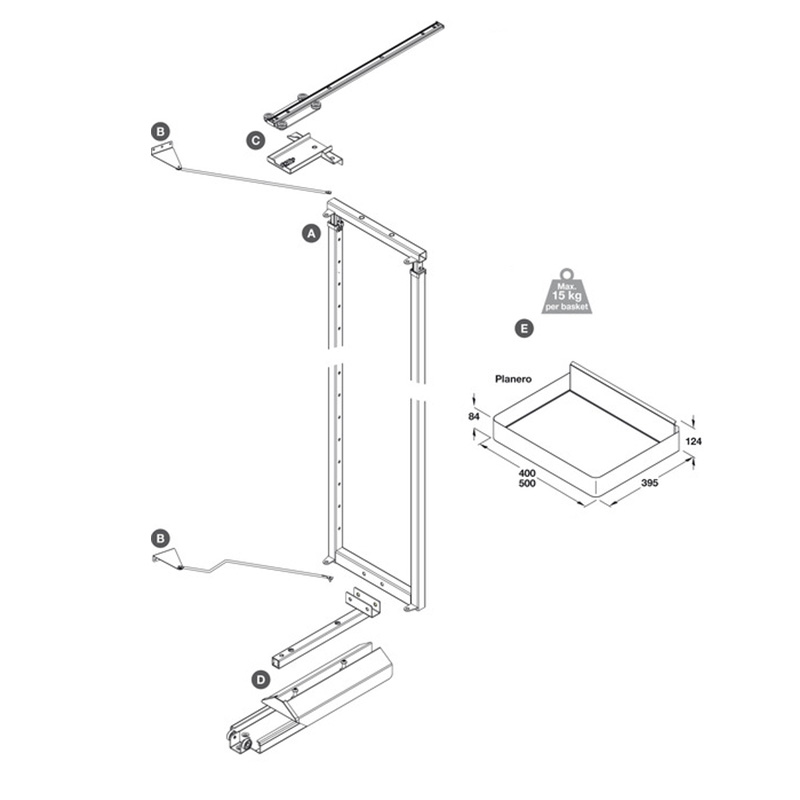 300mm PLANERO Swing Out Larder Mechanism Cabinet Dimensions