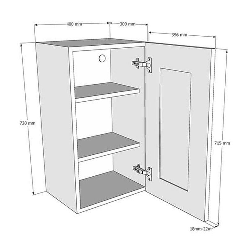 400mm Glass Door Wall Unit (Medium) Dimensions