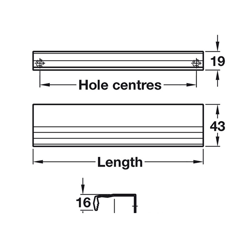 Aluma - Profile Handle - Matt Anthracite Dimensions