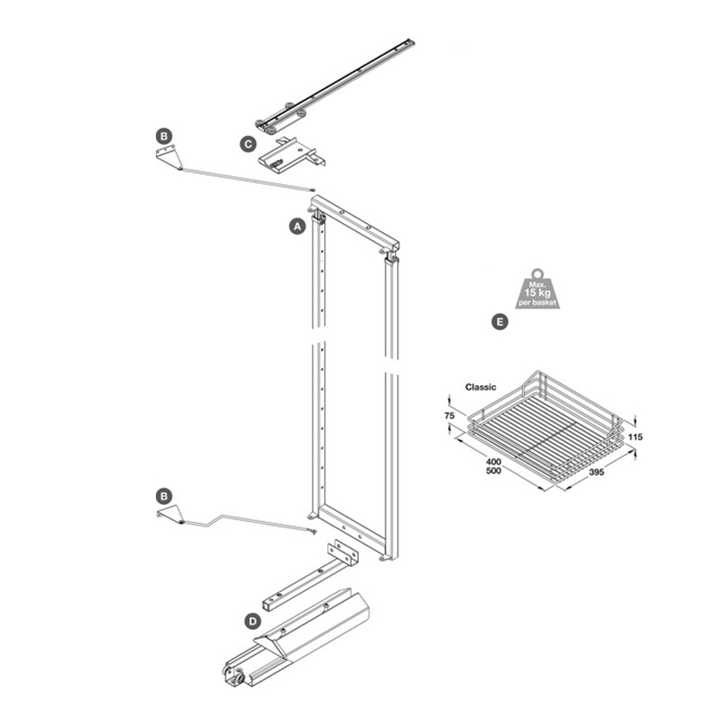 600mm Swing Out Larder Mechanism Dimensions