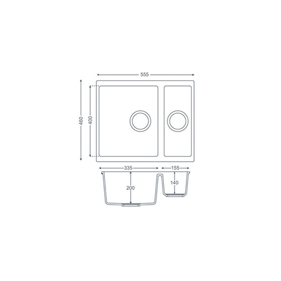 Severn 1.5 bowl Graphite Grey Granite Undermount/Inset Sink Dimensions
