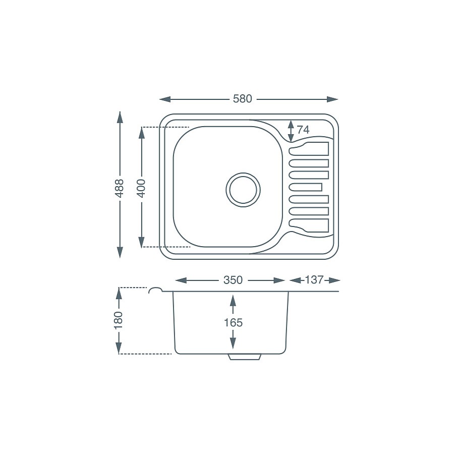 Teme 1.0 bowl Brushed Steel Inset Sink Dimensions