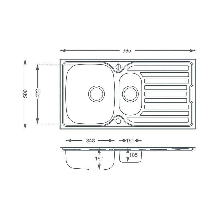 Wye 1.5 bowl Brushed Steel Inset Sink Dimensions