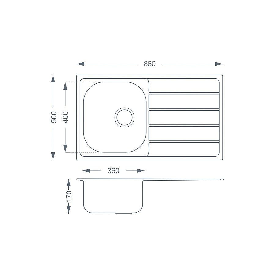 Stour Compact tap pack 1.0 bowl Polished Steel Inset Sink Dimensions