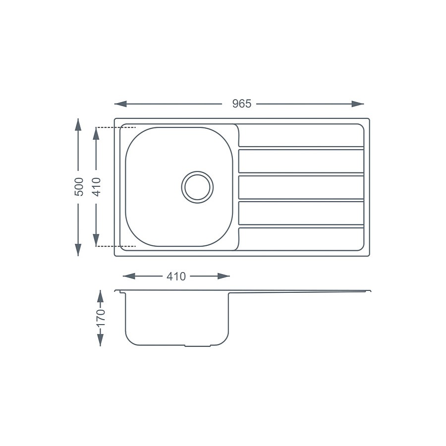 Humber tap pack 1.0 bowl Polished Steel Inset Sink & Tap Pack Dimensions