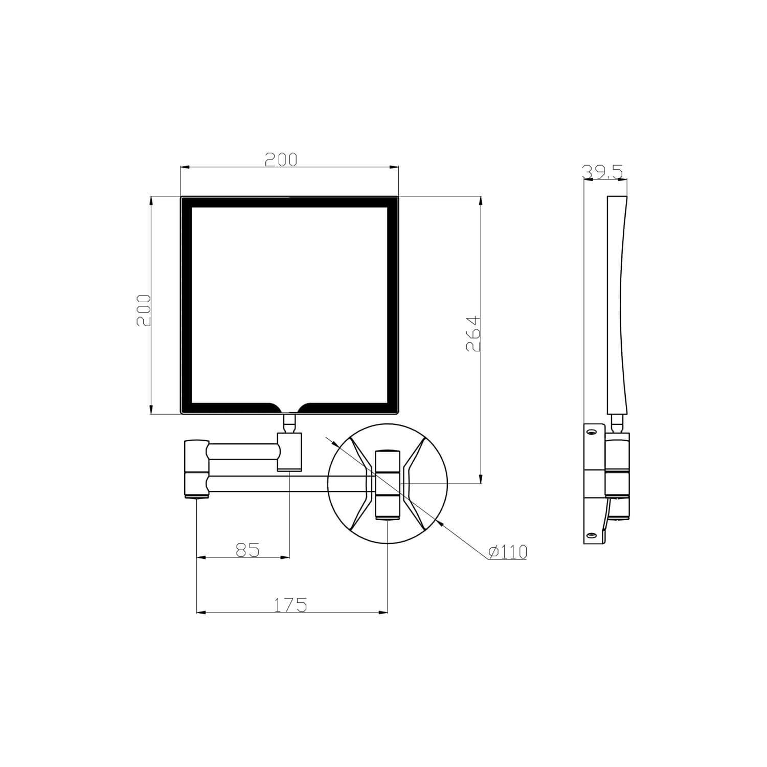 Black Square make up LED Mirror Wall Mounted BLKMIRR006REC_2
