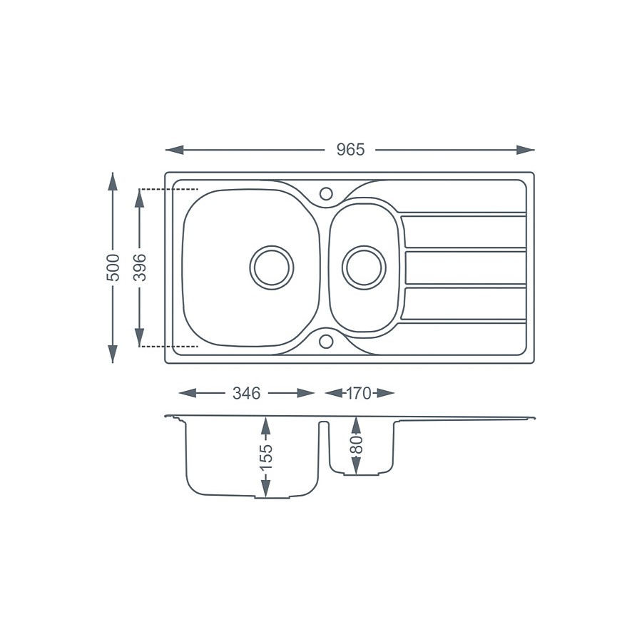 Mersey tap pack 1.5 bowl Polished Steel Inset Sink & Tap Pack Dimensions