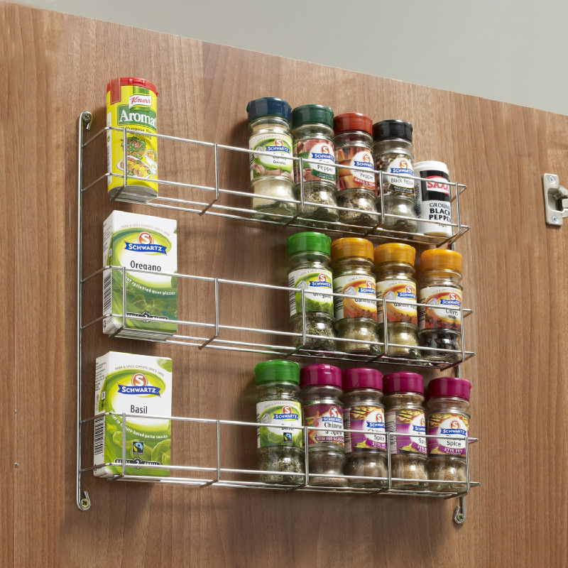 3 Tier Wire Spice Rack For Door Mounting - 300mm Door Lifestyle