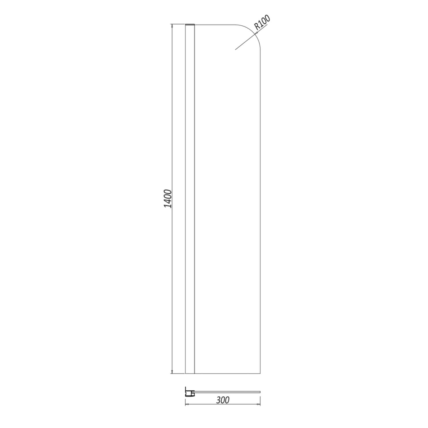 Fixed Radius Short Bathscreen 6mm Thick - 1400 x 300mm SCREEN005_2