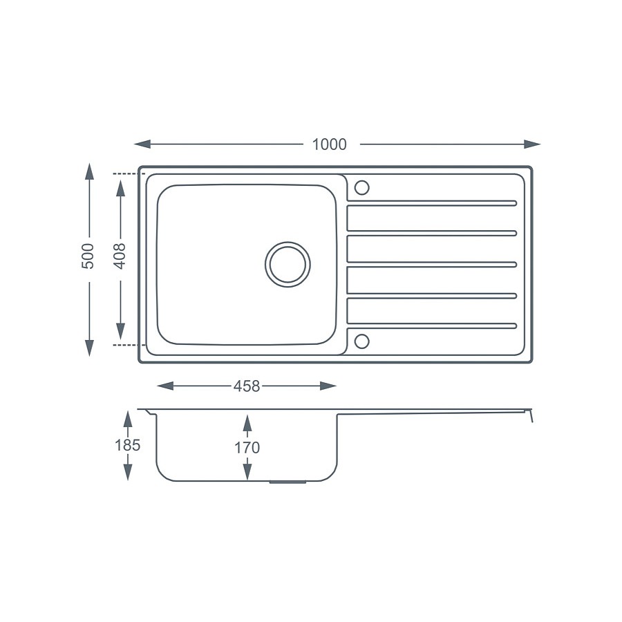 Medlock 1.0 bowl Brushed Steel Inset Sink Dimensions