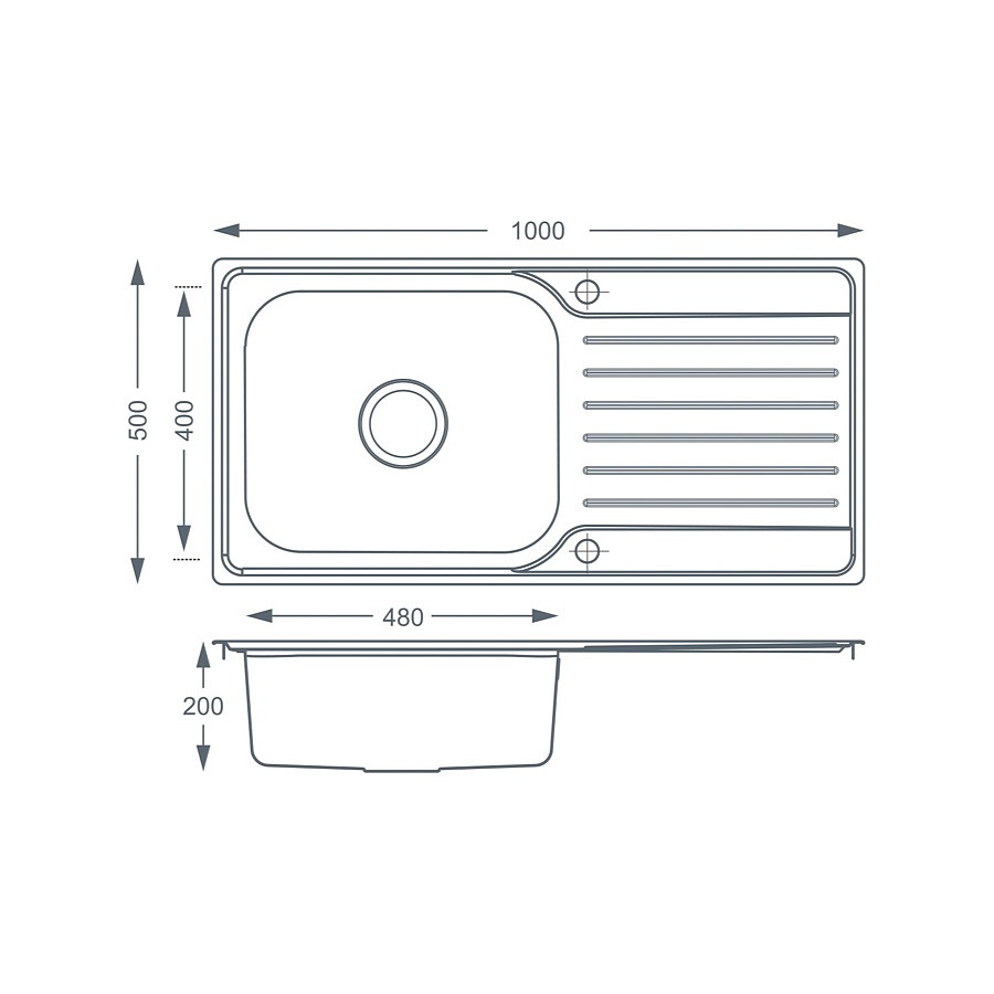 Eden 1.0 bowl Brushed Steel Inset Sink Dimensions