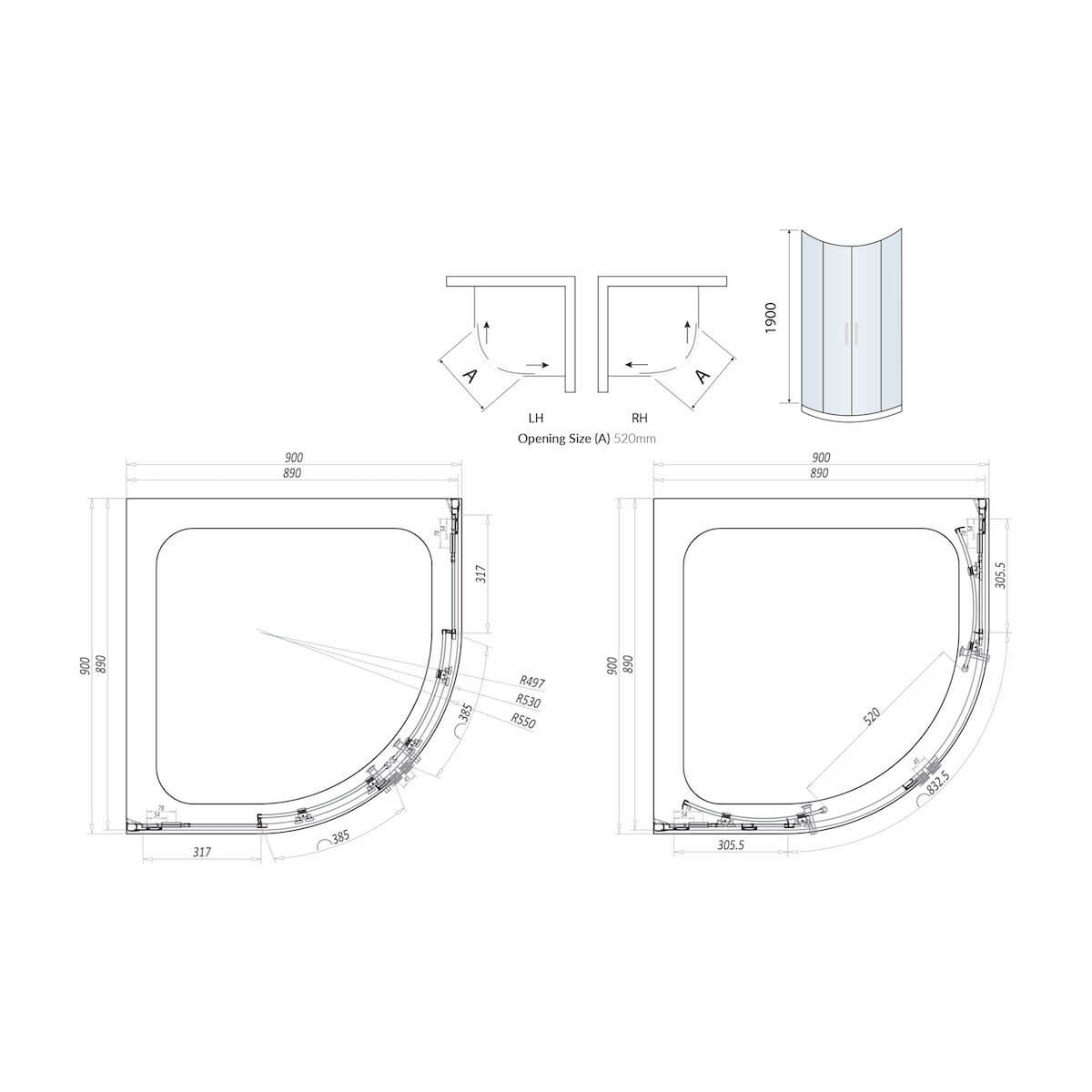 Frameless Double Door Offset Quadrant Shower Screens - Various Sizes SCUDFRAMELESS-128QD_2
