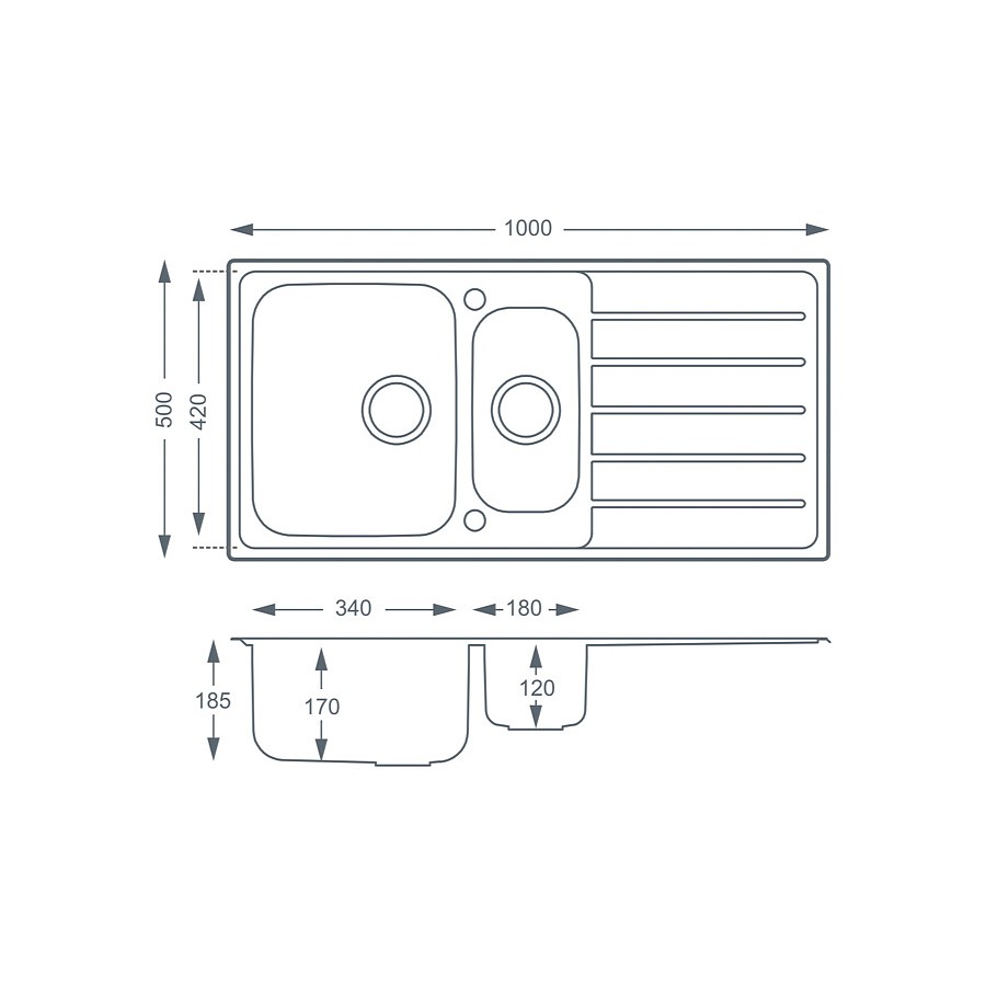 Clun 1.5 bowl Brushed Steel Inset Sink Dimensions