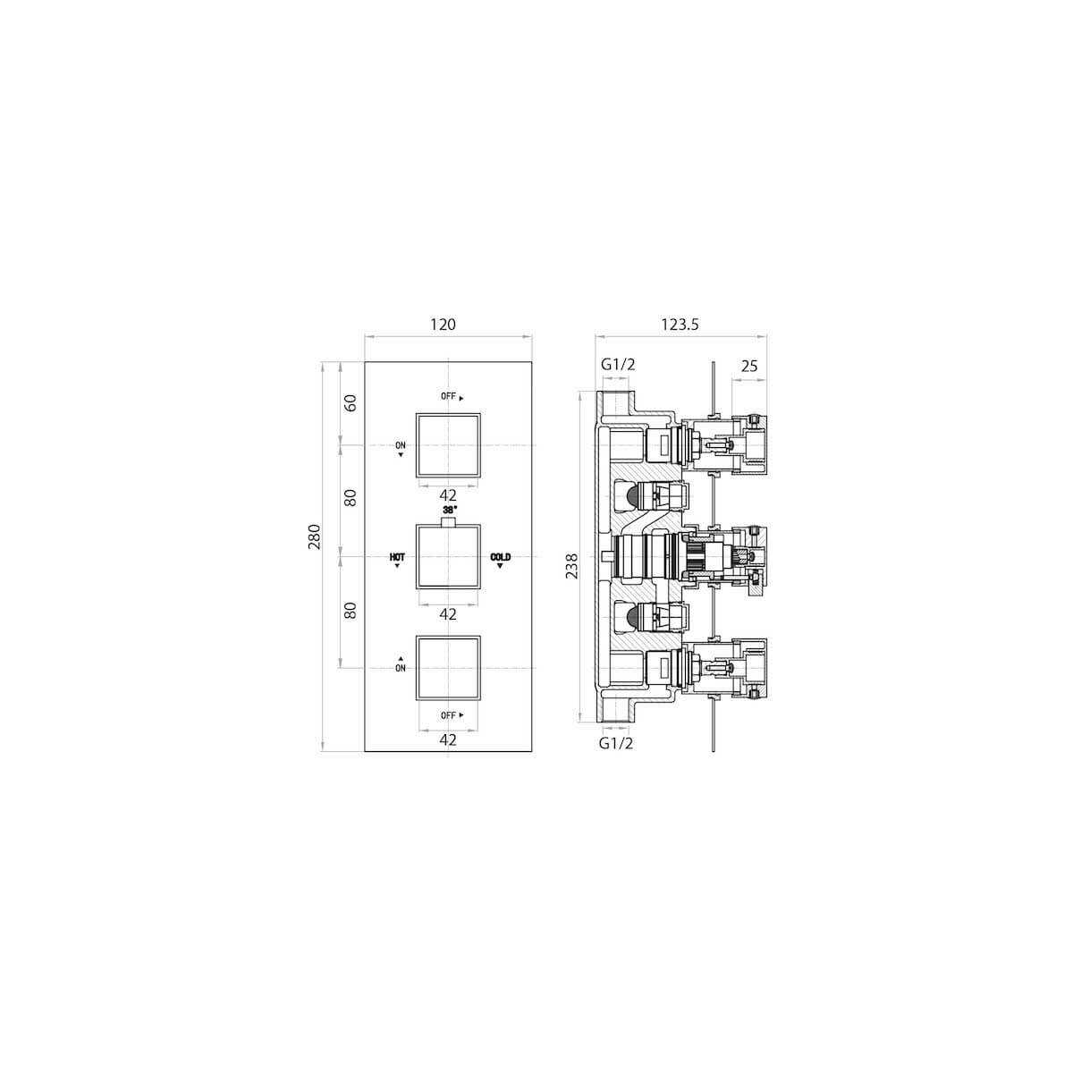Triple Square Handle Concealed Valve DIVERTER  CONCEALED007_2