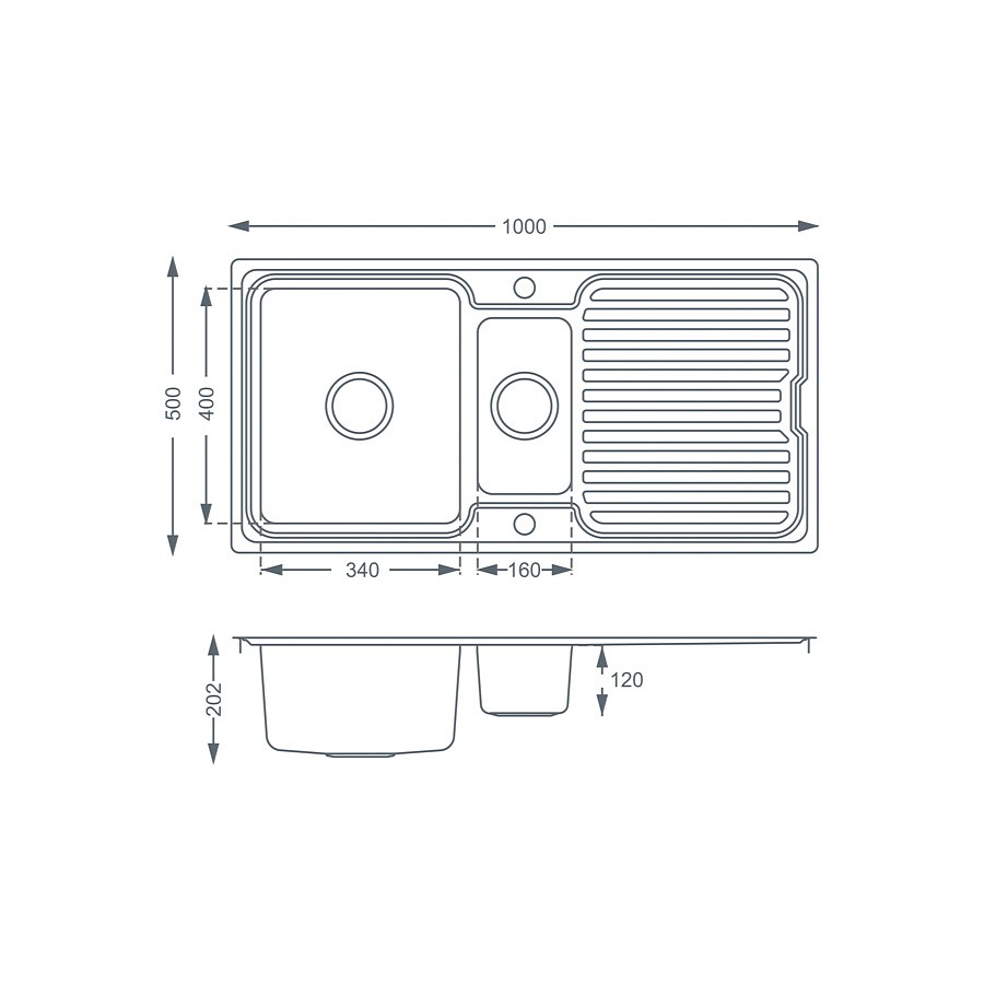 Clyde 1.5 bowl Brushed Steel Inset Sink - LH Drainer Dimensions