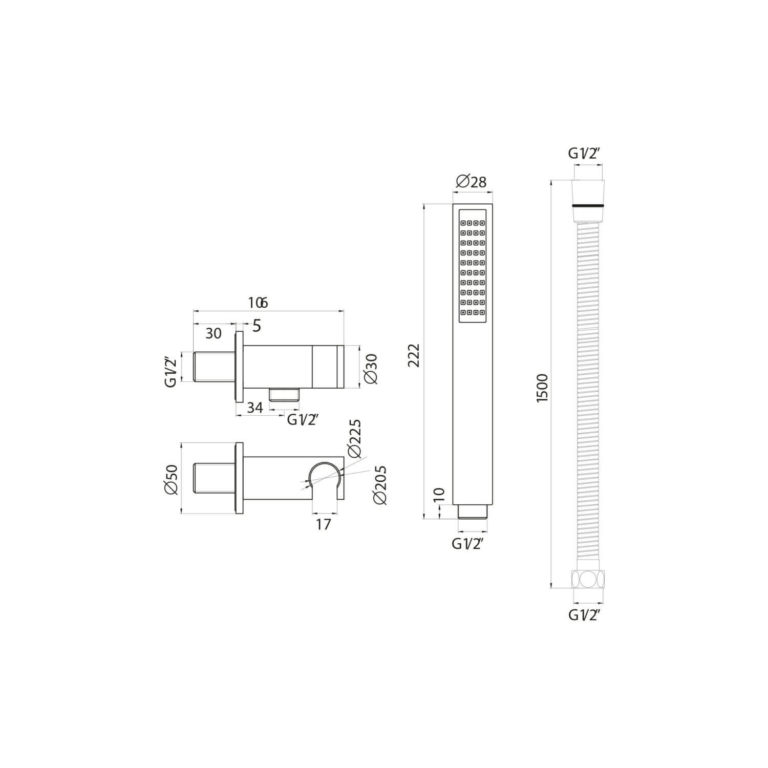 Square Shower Outlet Hose and Head OUTHOLDER001_2