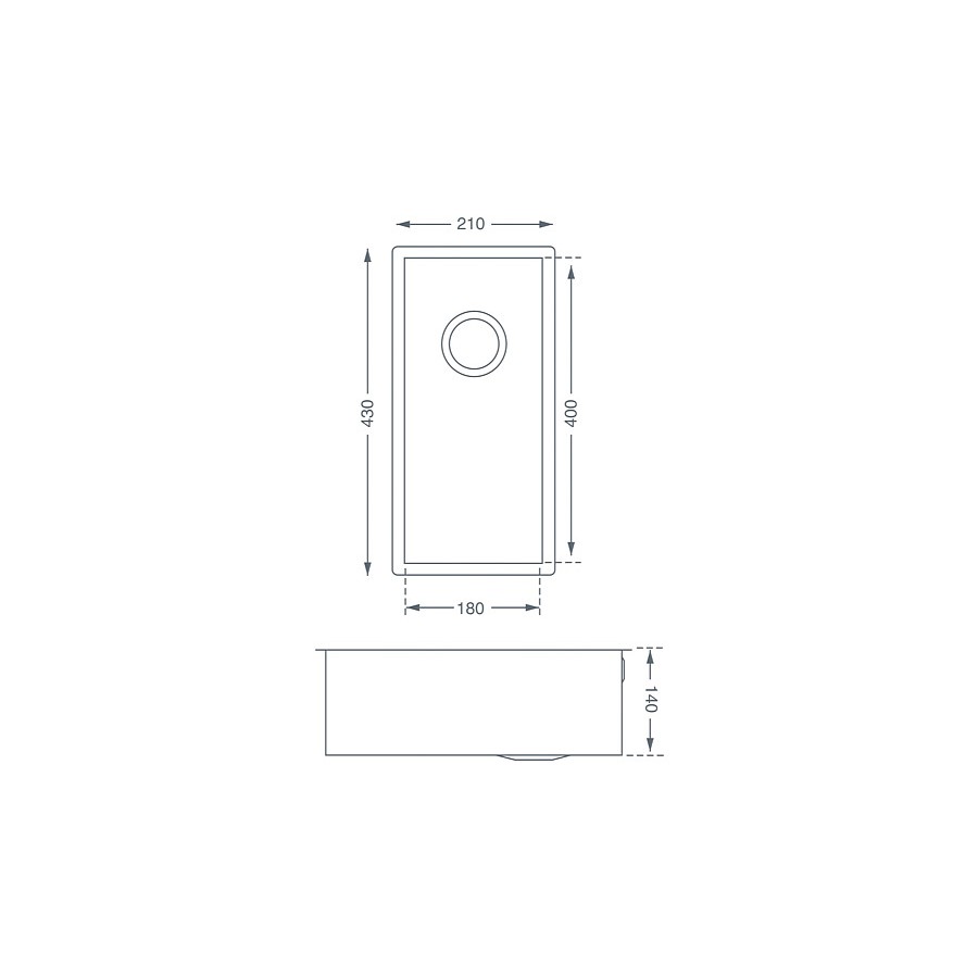 Aire 0.5 bowl Brushed Steel Undermount/Inset Sink Dimensions