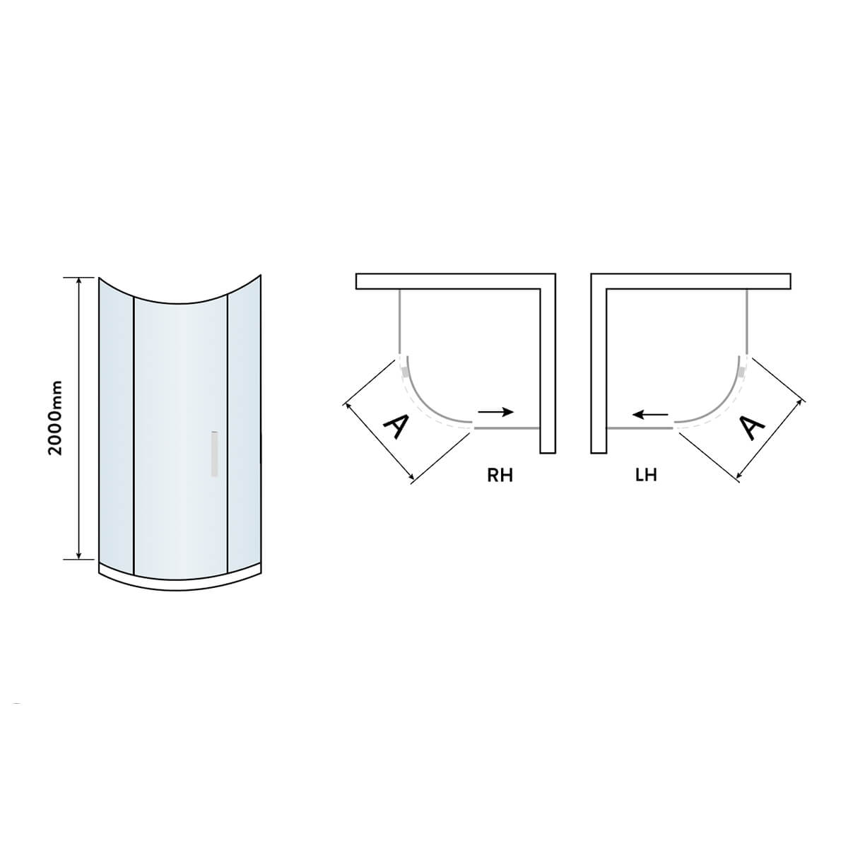 S8 - Frameless Single Door Quadrant Shower Enclosure - 900 x 900mm SCUDFRAMELESS-900QD-L_2