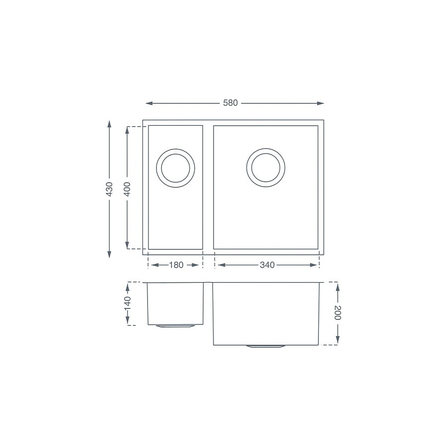 Bann 1.5 bowl Brushed Steel Undermount/Inset Sink Dimensions