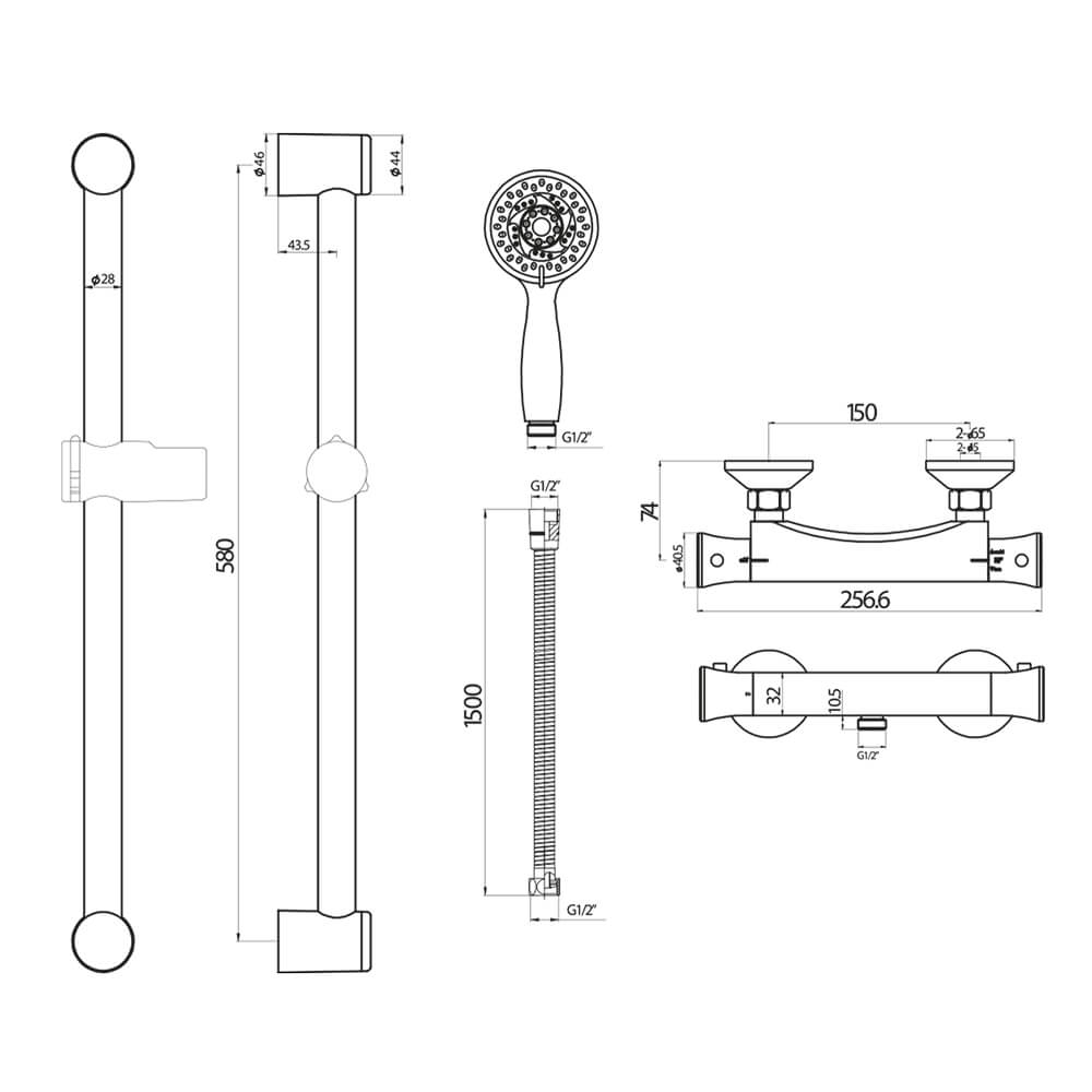 Round Brass Body Valve, Riser Kit and Fast Fix Brackets EXPOSEDKIT002_2