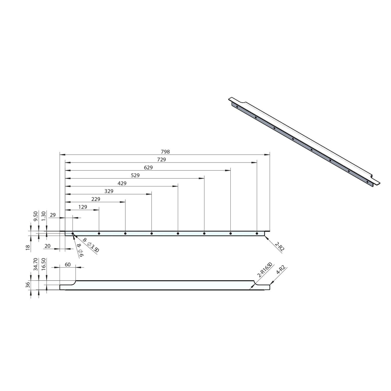 Mono Black Wall Hung Range - 800 wrap over Handle BLACK-800HANDLE_2