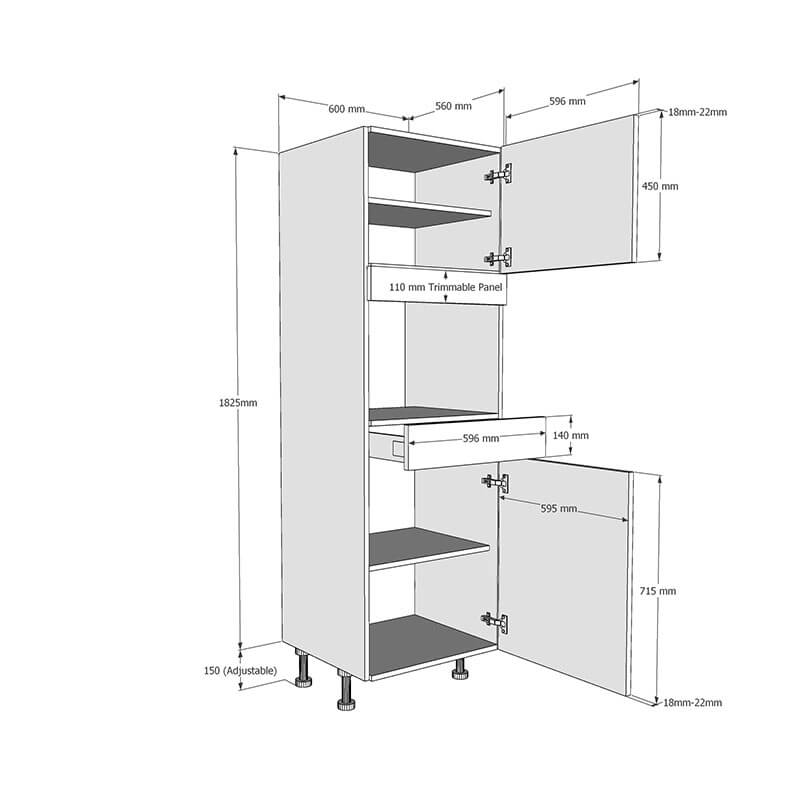 600mm True Handleless Tall Microwave Oven Housing - RH Hinge (Low) Dimensions