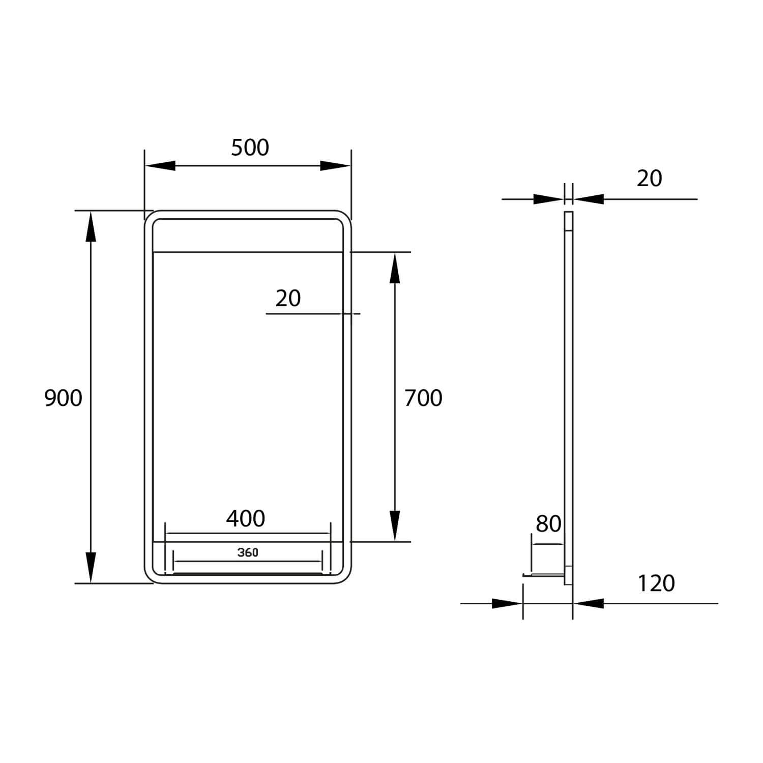 Mono Black Soft Square with Shelf - 500 x 900mm REFLECTION002_2