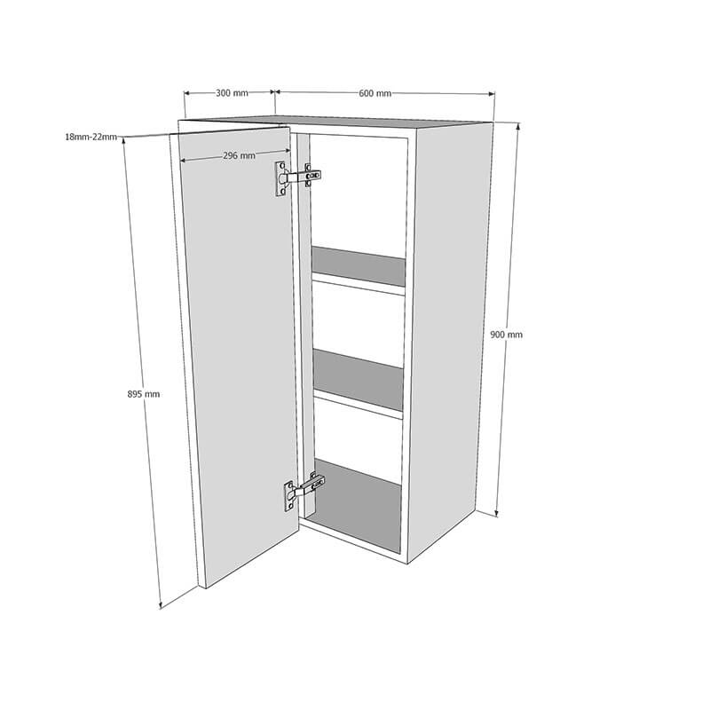 600mm Standard Corner Wall Unit With Adjustable Corner Post - 300mm RH Door (High) Dimensions
