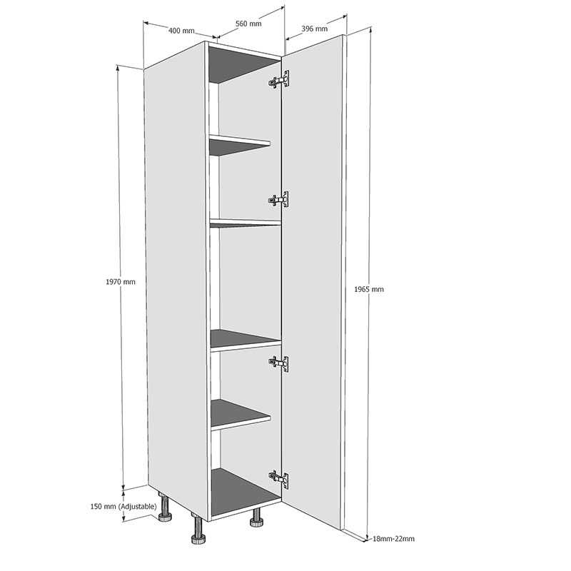 400mm Tall Larder Unit - Full Height Door (Medium) Dimensions