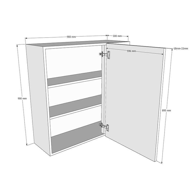 900mm Standard Corner Wall Unit With Adjustable Corner Post - 600mm Door (Right Blank) (High) Dimensions