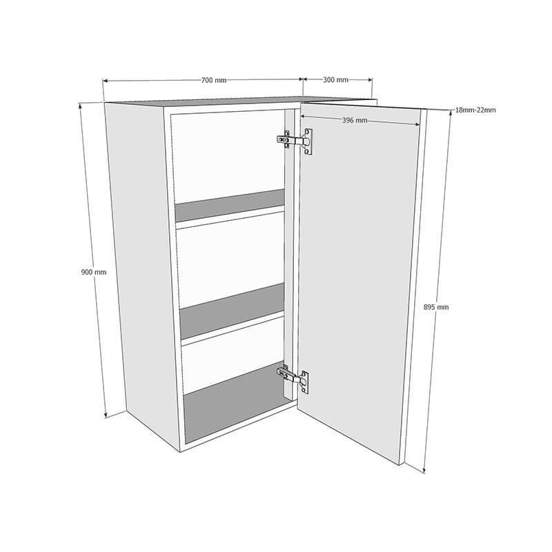 700mm Standard Corner Wall Unit With Adjustable Corner Post - 400mm LH Door (High) Dimensions