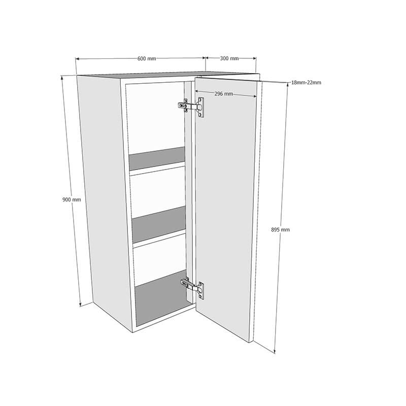 600mm Standard Corner Wall Unit With Adjustable Corner Post - 300mm LH Door (High) Dimensions