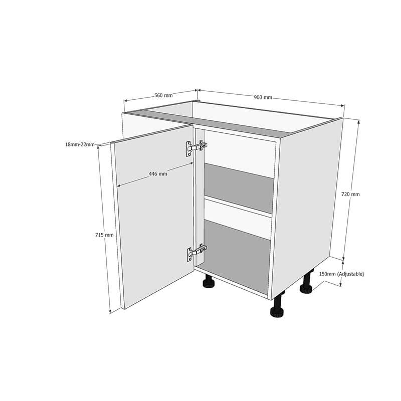 900mm Highline Corner Base Unit With Adjustable Corner Post - 450mm RH Hand Door Dimensions