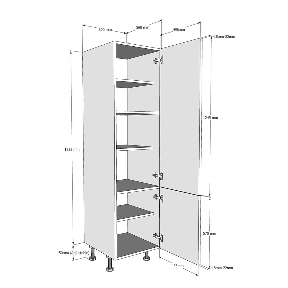 500mm Tall Larder Unit - 570mm Lower Door (Low) Dimensions