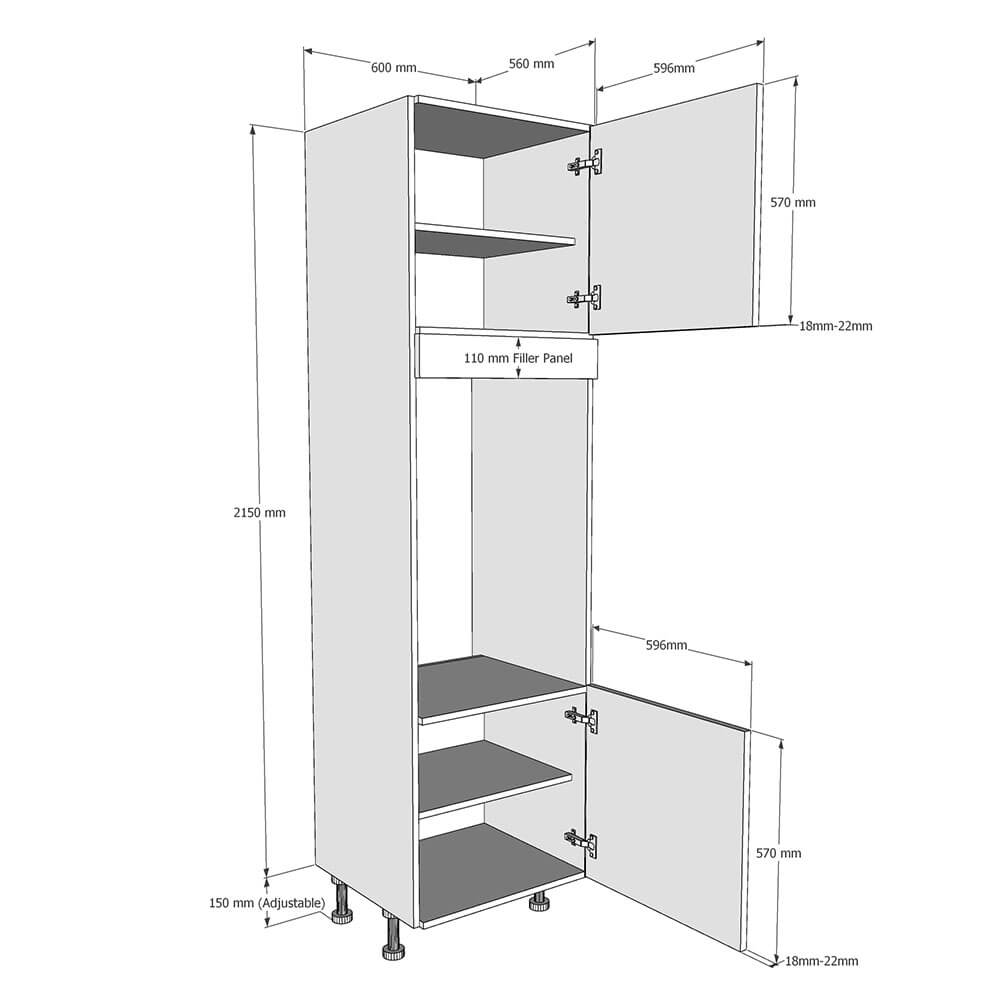 600mm True Handleless Tall Double Oven Housing - RH Hinge (High) Dimensions