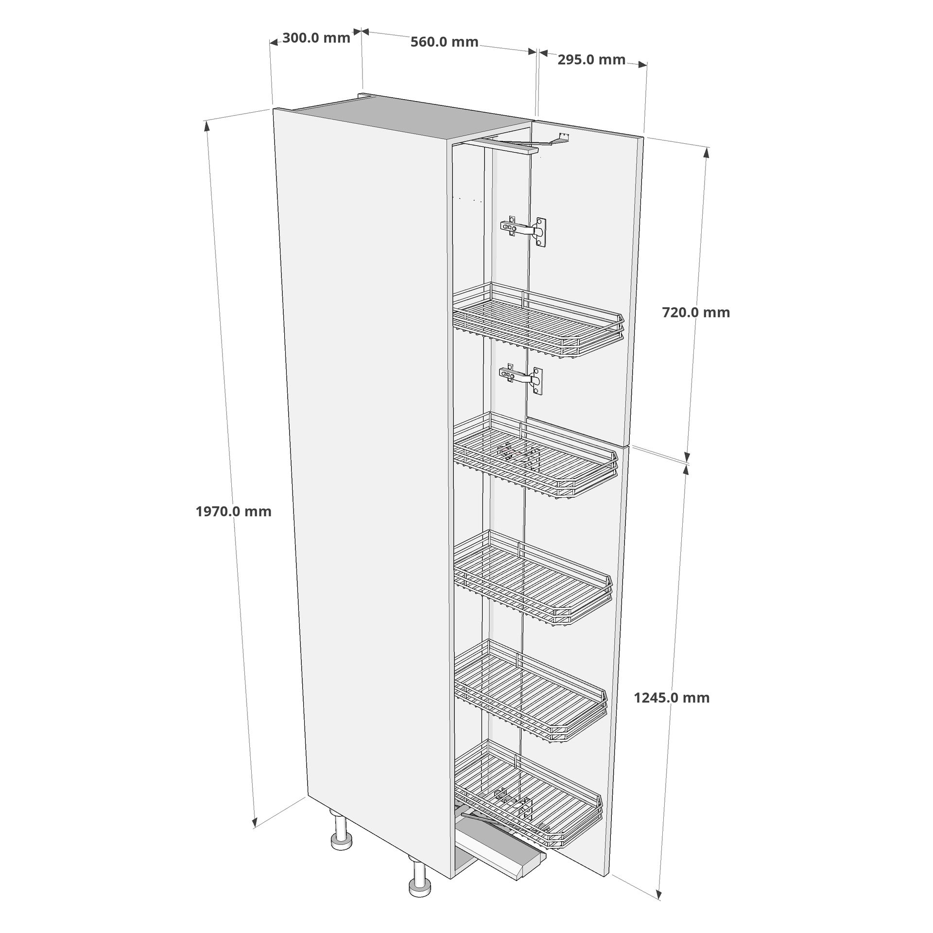 300mm Tall Swing Out Larder Unit - 720mm Top Door (Medium) Dimension