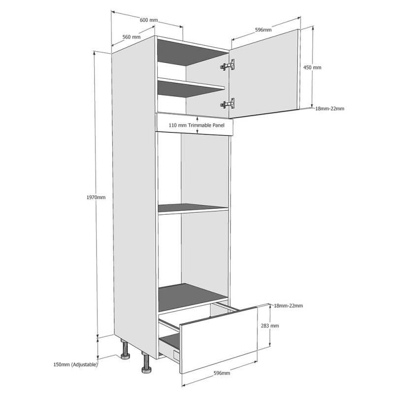 600mm Tall - 2 x Single Ovens Housing with 1 x Drawers (Medium) Dimension
