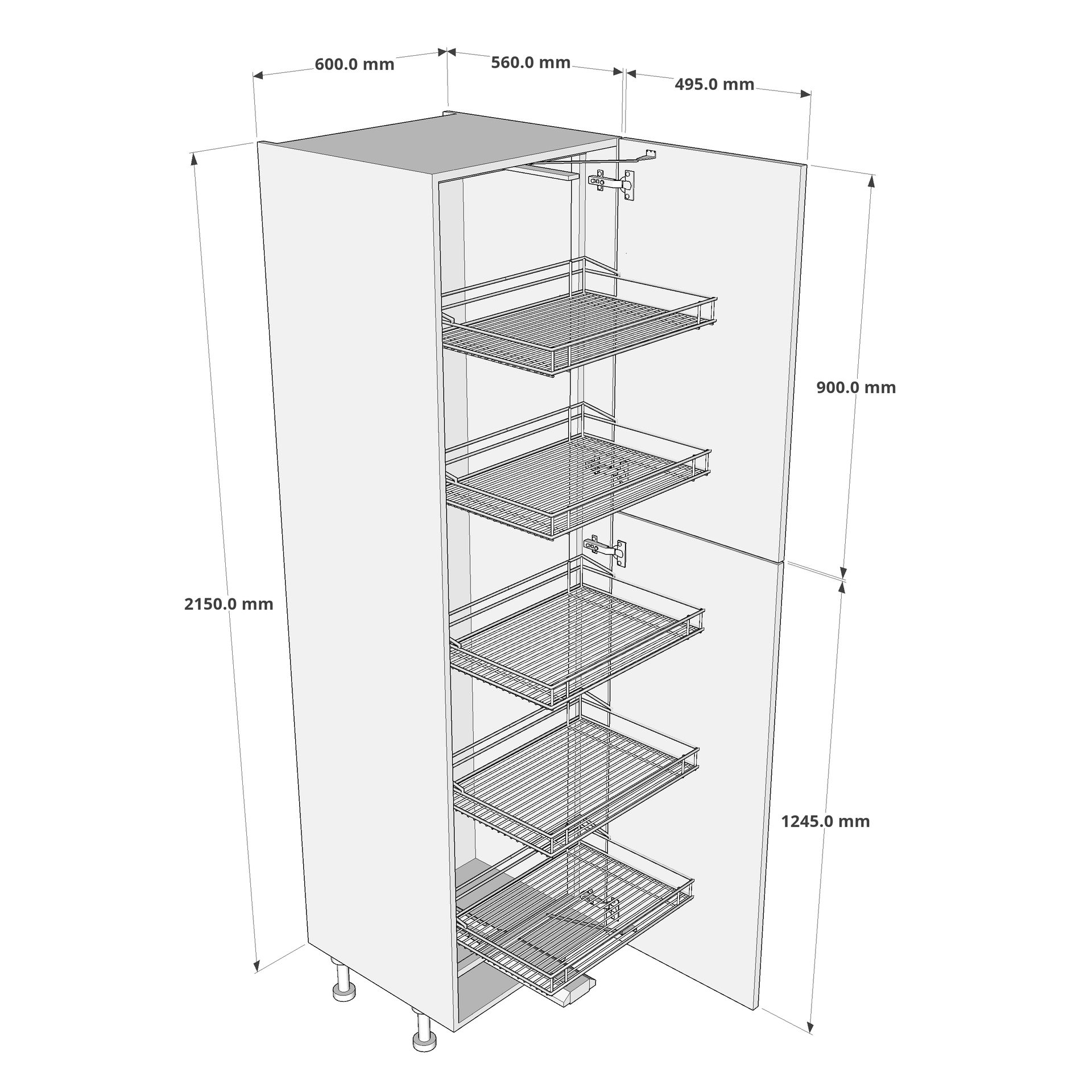 600mm Tall Swing Out Larder Unit - 895mm Top Door(High) Dimension