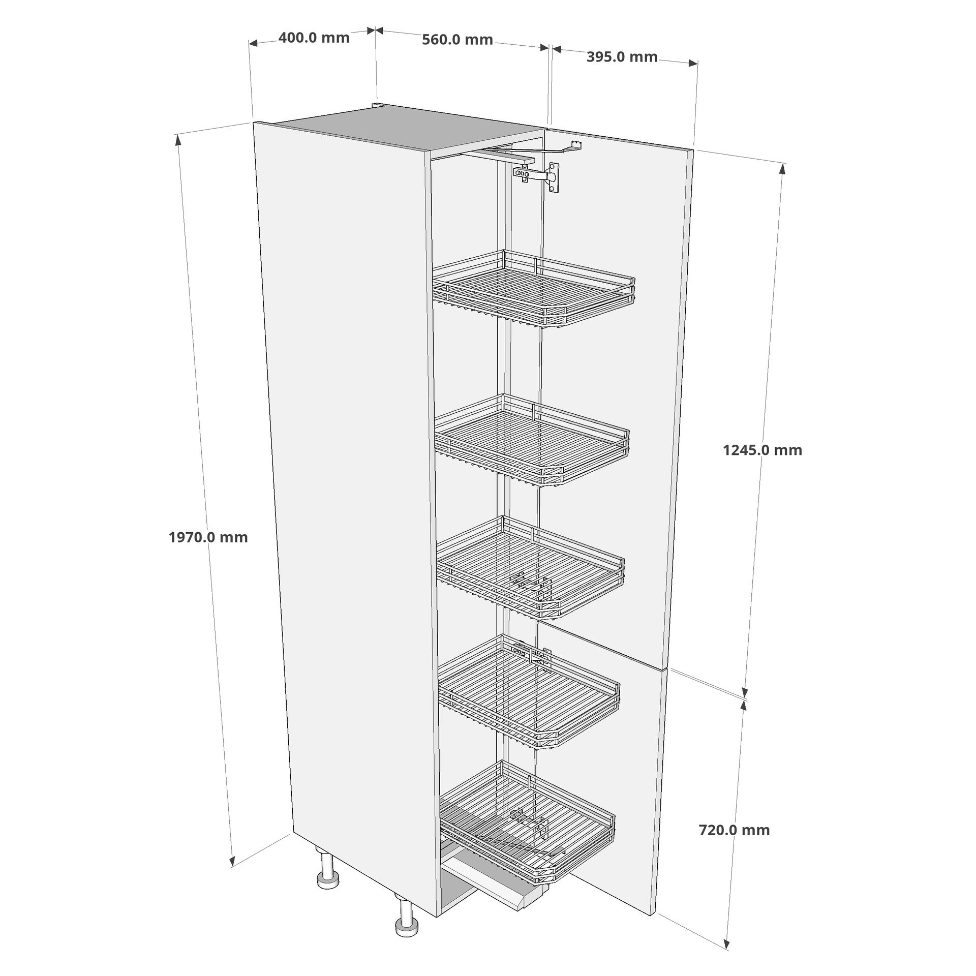 400mm Tall Swing Out Larder Unit - 720mm Lower Door (Medium) Dimension