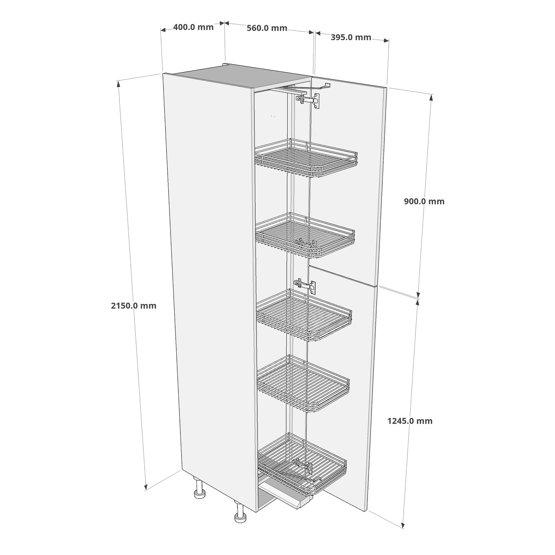 400mm Tall Swing Out Larder Unit - 895mm Top Door (High) Dimension