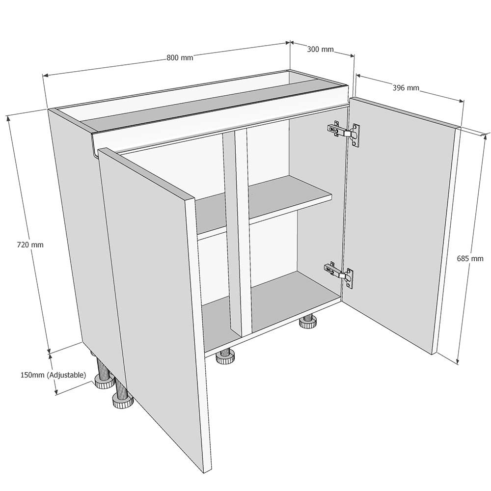700mm True Handleless Highline Base Unit (300mm Deep) Dimension