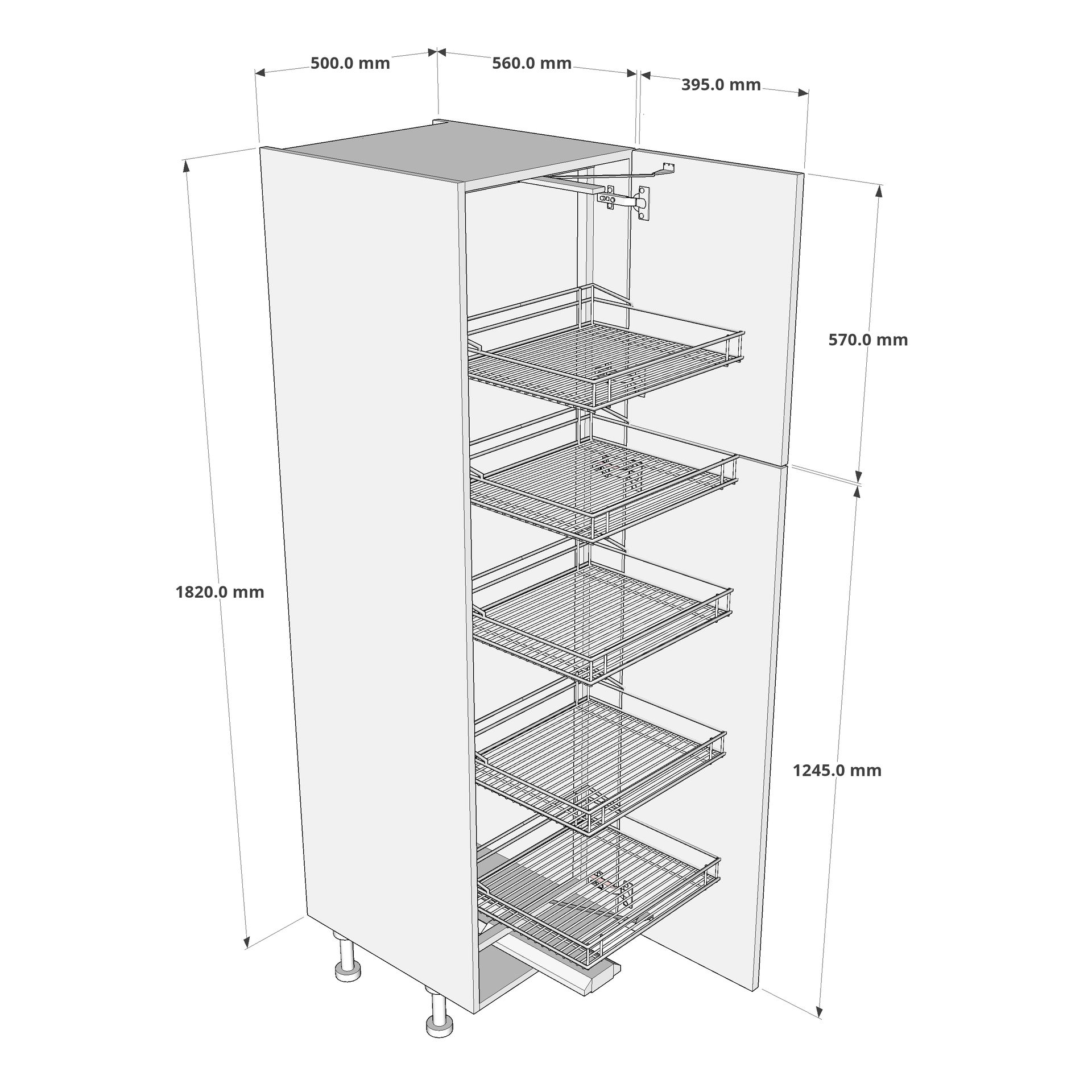 500mm Tall Swing Out Larder Unit (Low) Dimension