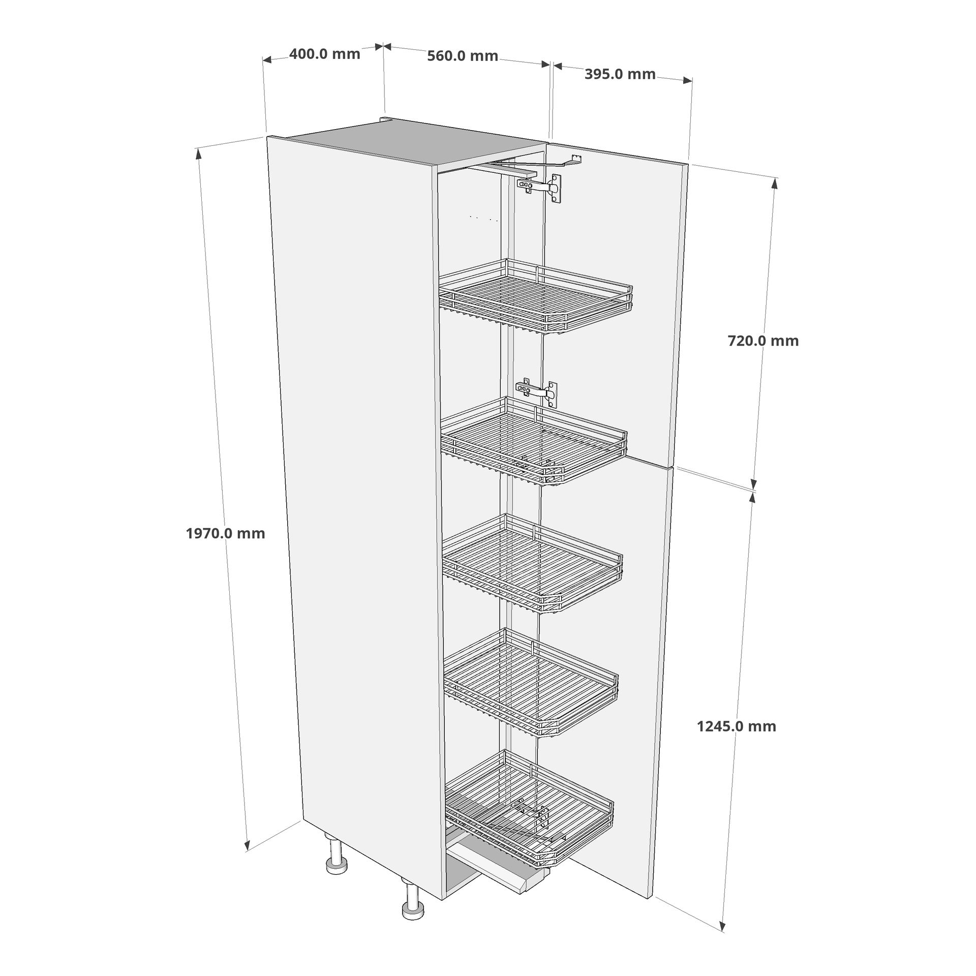 400mm Tall Swing Out Larder Unit - 720mm Top Door (Medium) Dimension
