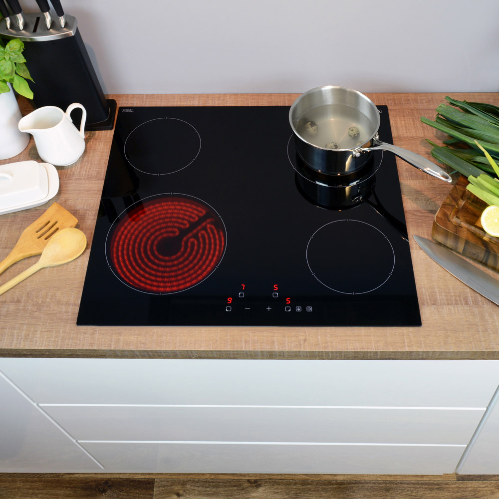 CDA HC6621FR 58cm 4 Zone Ceramic Hob, Frameless, Black Glass False